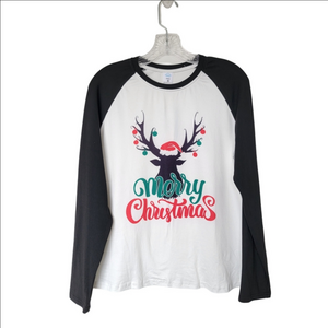 Christmas Reindeer Pajama Top - Black and White
